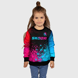 Свитшот детский Skoda - neon gradient: символ сверху, цвет: 3D-черный — фото 2