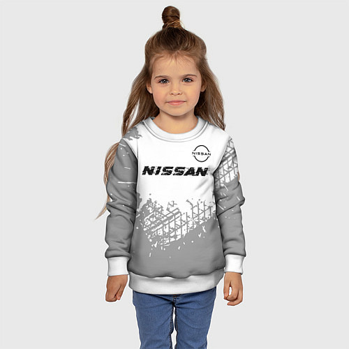 Детский свитшот Nissan speed на светлом фоне со следами шин: симво / 3D-Белый – фото 4