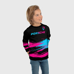 Свитшот детский Porsche - neon gradient: символ сверху, цвет: 3D-черный — фото 2