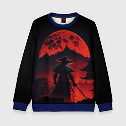Свитшот детский Самурай, деревня и луна - мрачный, цвет: 3D-синий