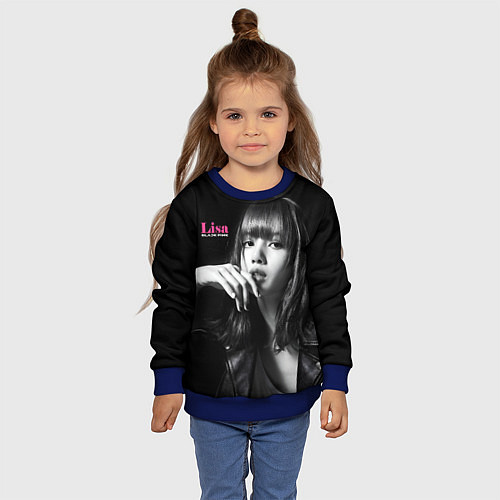 Детский свитшот Blackpink Lisa in leather jacket / 3D-Синий – фото 4