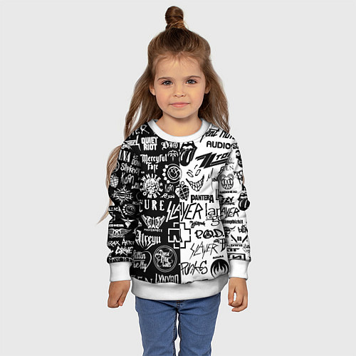 Детский свитшот Логотипы лучших рок групп / 3D-Белый – фото 4