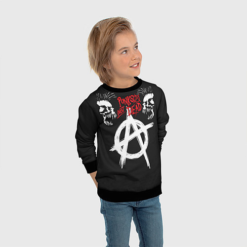Детский свитшот Punks not dead - анархия / 3D-Черный – фото 3