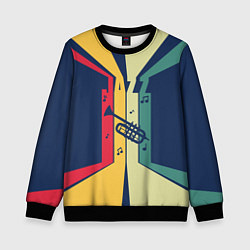 Свитшот детский Труба в разноцветных полосах Jazz music, цвет: 3D-черный
