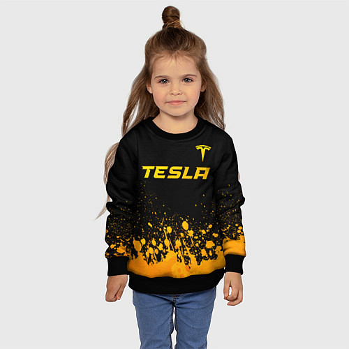 Детский свитшот Tesla - gold gradient: символ сверху / 3D-Черный – фото 4