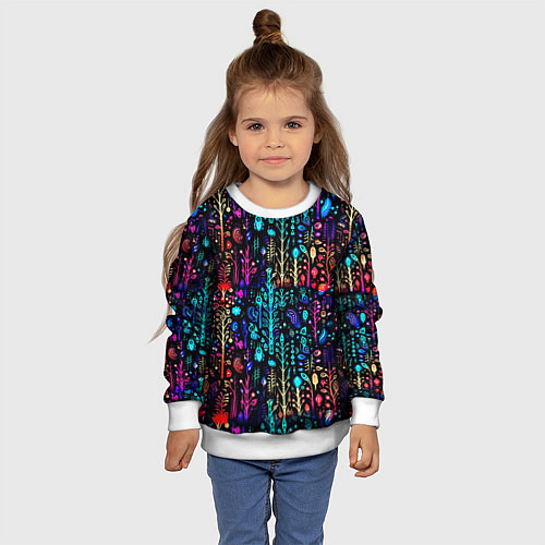 Детский свитшот Флуоресцентные Цветы / 3D-Белый – фото 4