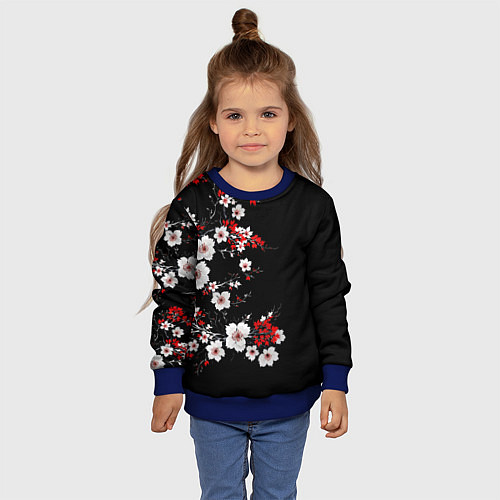 Детский свитшот Белая и красная сакура - цветение / 3D-Синий – фото 4
