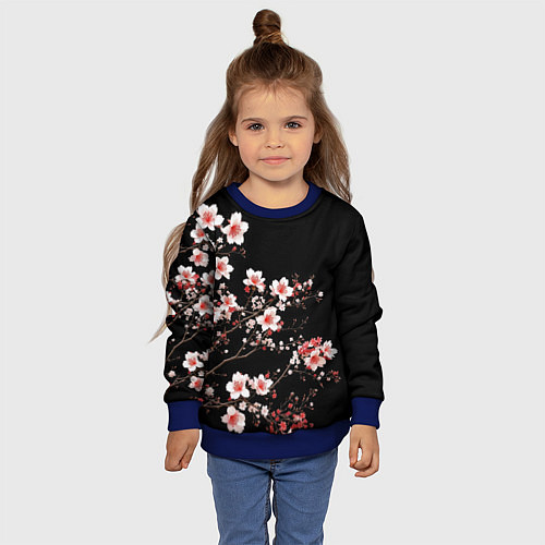 Детский свитшот Цветущая сакура - белые и красные / 3D-Синий – фото 4