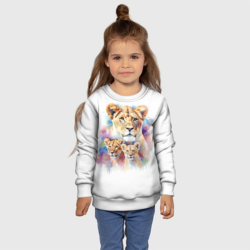 Детский свитшот Львица мама с двумя львятами / 3D-Белый – фото 4
