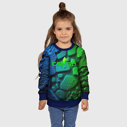 Детский свитшот CS GO green black abstract / 3D-Синий – фото 4