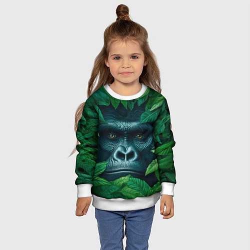 Детский свитшот Горилла в кустах / 3D-Белый – фото 4