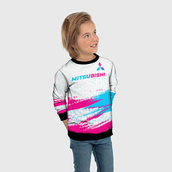 Свитшот детский Mitsubishi neon gradient style: символ сверху, цвет: 3D-черный — фото 2