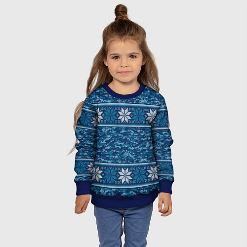 Детский свитшот Камуфляжный свитер - алатырь / 3D-Синий – фото 4