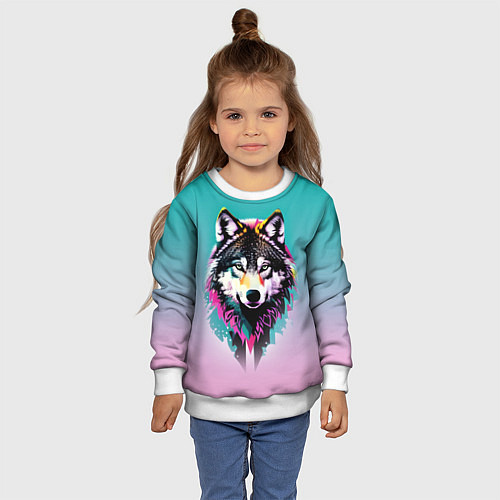 Детский свитшот Волчья морда - поп-арт / 3D-Белый – фото 4