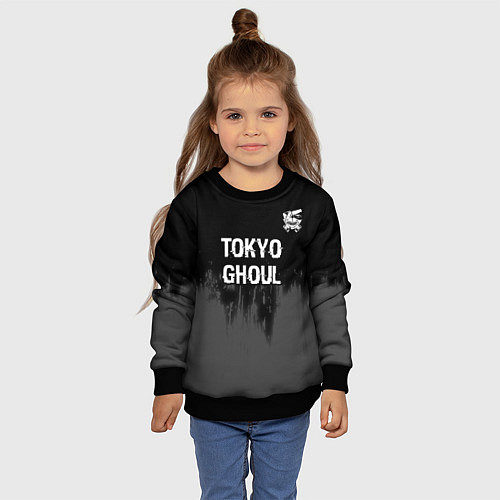Детский свитшот Tokyo Ghoul glitch на темном фоне: символ сверху / 3D-Черный – фото 4