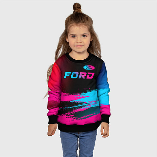 Детский свитшот Ford - neon gradient: символ сверху / 3D-Черный – фото 4