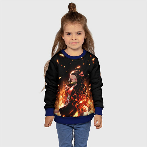 Детский свитшот Незуко и пламя - клинок / 3D-Синий – фото 4