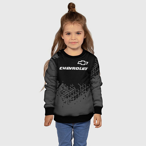 Детский свитшот Chevrolet speed на темном фоне со следами шин: сим / 3D-Черный – фото 4