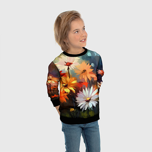 Детский свитшот Маслянные ромашки / 3D-Черный – фото 3