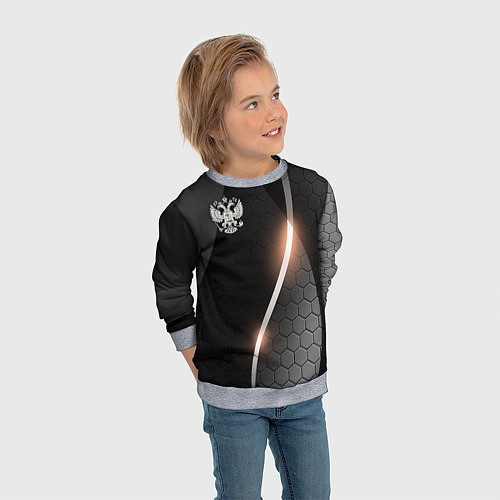 Детский свитшот Герб России на темном фоне / 3D-Меланж – фото 3