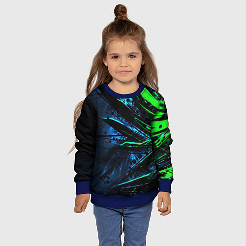 Детский свитшот Black green abstract / 3D-Синий – фото 4
