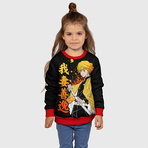 Детский свитшот Зеницу и иероглифы - клинок / 3D-Красный – фото 4