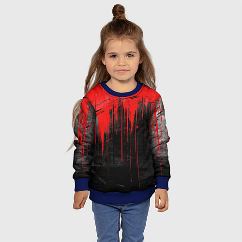 Детский свитшот Красная краска на черном фоне / 3D-Синий – фото 4