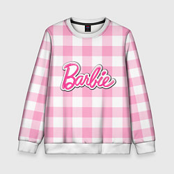 Свитшот детский Барби лого розовая клетка, цвет: 3D-белый