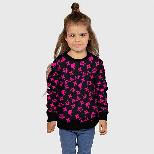 Детский свитшот Барби паттерн черно-розовый / 3D-Черный – фото 4