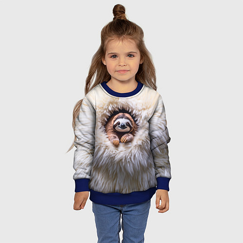 Детский свитшот Ленивец в меху / 3D-Синий – фото 4