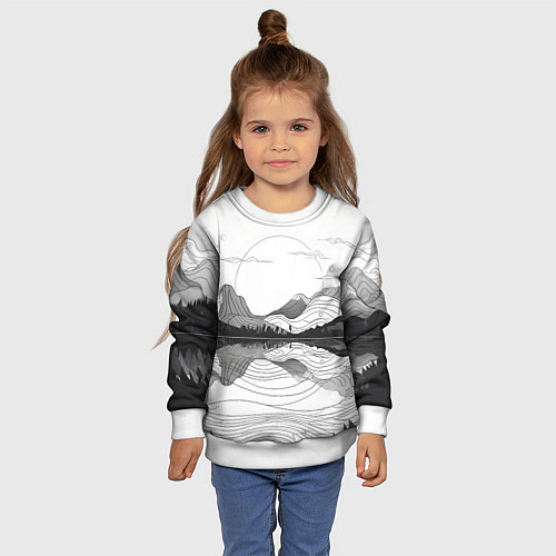 Детский свитшот Минималистичный пейзаж чб / 3D-Белый – фото 4