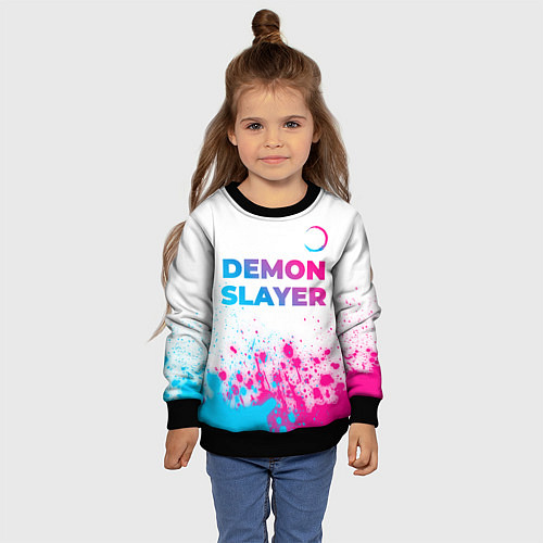 Детский свитшот Demon Slayer neon gradient style: символ сверху / 3D-Черный – фото 4