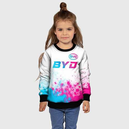 Детский свитшот BYD neon gradient style: символ сверху / 3D-Черный – фото 4