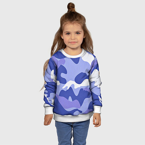 Детский свитшот Камуфляжный узор голубой / 3D-Белый – фото 4