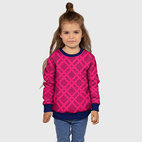 Детский свитшот Малиновый с черным геометрический узор / 3D-Синий – фото 4