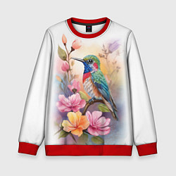 Свитшот детский Колибри и цветы - акварель, цвет: 3D-красный