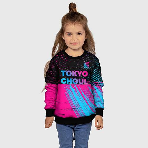 Детский свитшот Tokyo Ghoul - neon gradient: символ сверху / 3D-Черный – фото 4