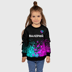 Свитшот детский Валерий и неоновый герб России: символ сверху, цвет: 3D-черный — фото 2