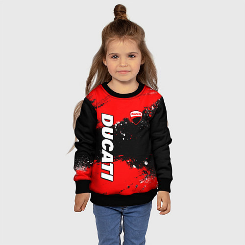 Детский свитшот Ducati - красная униформа с красками / 3D-Черный – фото 4