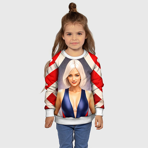 Детский свитшот Девушка блондинка в спортивном костюме / 3D-Белый – фото 4