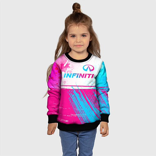 Детский свитшот Infiniti neon gradient style: символ сверху / 3D-Черный – фото 4
