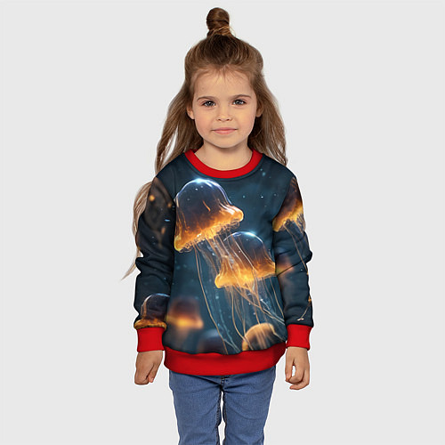 Детский свитшот Люминисцентные медузы / 3D-Красный – фото 4