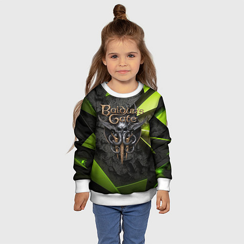 Детский свитшот Baldurs Gate 3 logo green abstract / 3D-Белый – фото 4