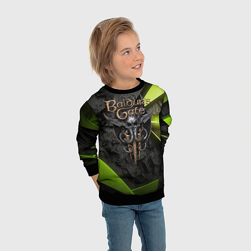 Детский свитшот Baldurs Gate 3 logo green abstract / 3D-Черный – фото 3