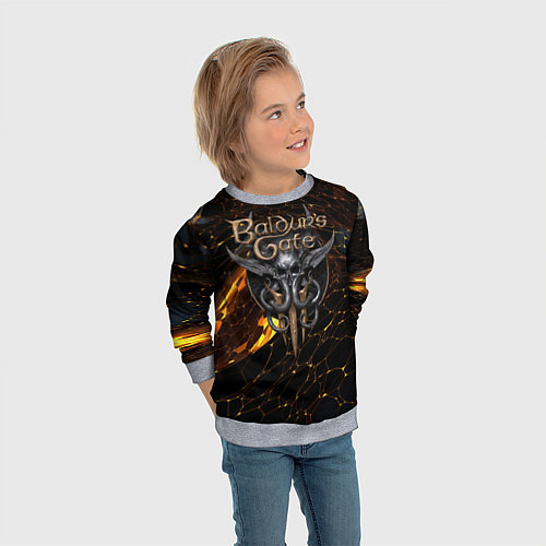 Детский свитшот Baldurs Gate 3 logo gold and black / 3D-Меланж – фото 3