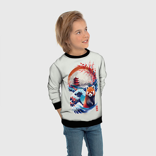 Детский свитшот Красная панда на охоте / 3D-Черный – фото 3