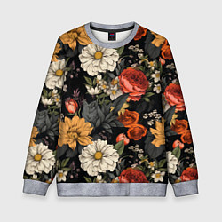 Свитшот детский Цветочный паттерн на черном, цвет: 3D-меланж