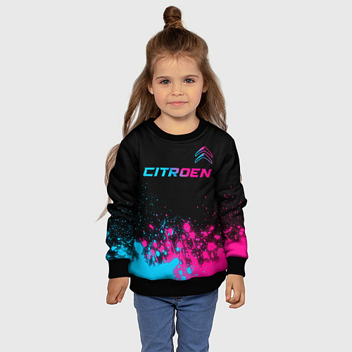 Детский свитшот Citroen - neon gradient: символ сверху / 3D-Черный – фото 4