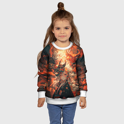 Детский свитшот Девчонка в маске демонического дракона / 3D-Белый – фото 4