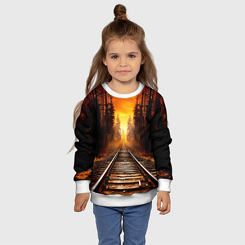 Детский свитшот Железная дорога на закате / 3D-Белый – фото 4